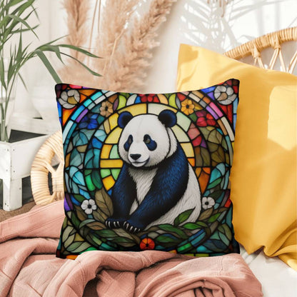 Panda stained glass throw pillow, wildlife animal decor, indoor outdoor cozy home accent