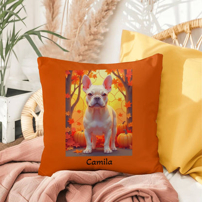 Cream French Bulldog pillow, personalized indoor outdoor Frenchie cushion, custom dog gift - MySisterIsASurvivor