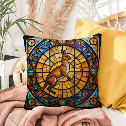 Kangaroo stained glass throw pillow, wildlife animal home decor, indoor outdoor accent pillow