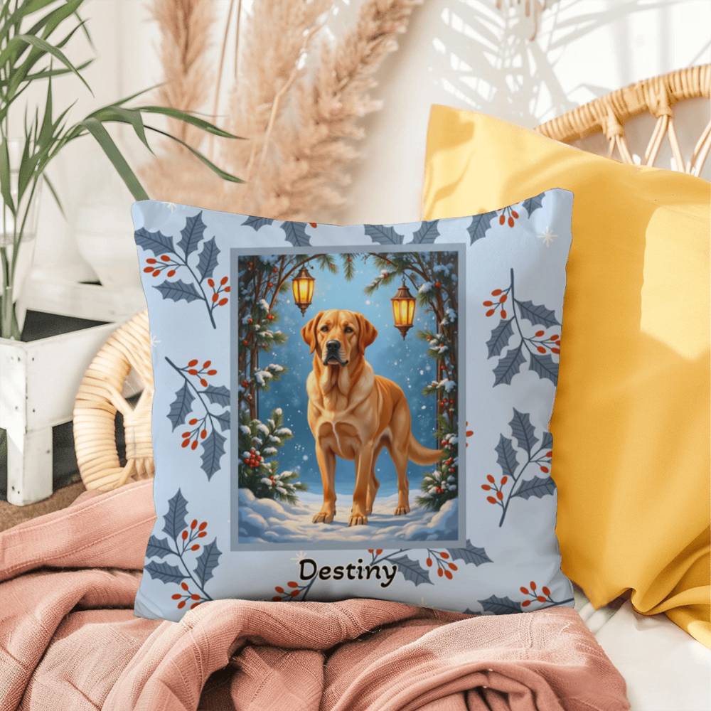 Labrador Retriever Yellow Pillow - Seasonal Labrador throw pillow, winter indoor dog decor, cozy accent