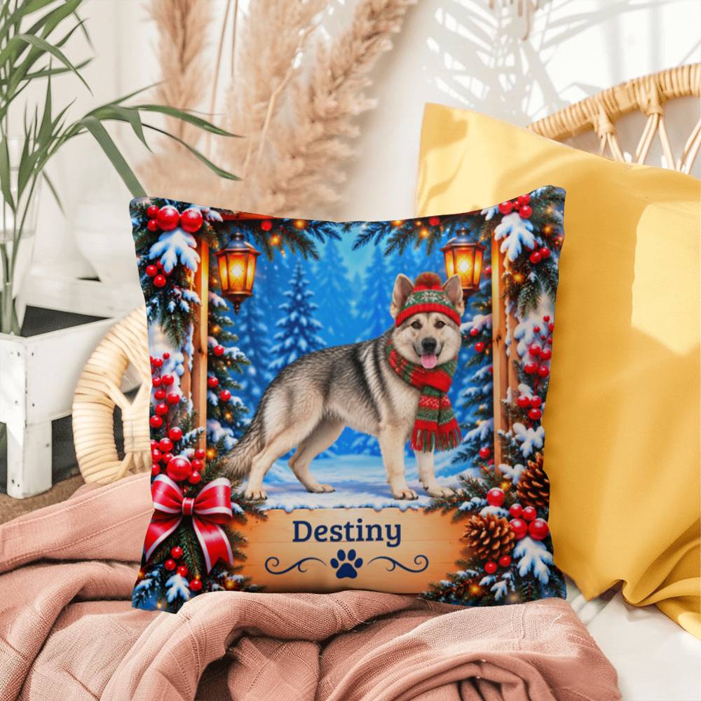 German Shepherd (Maskless Silver Sable) - Personalized Winter Pillow, Custom Dog Name Gift - MySisterIsAsurvor