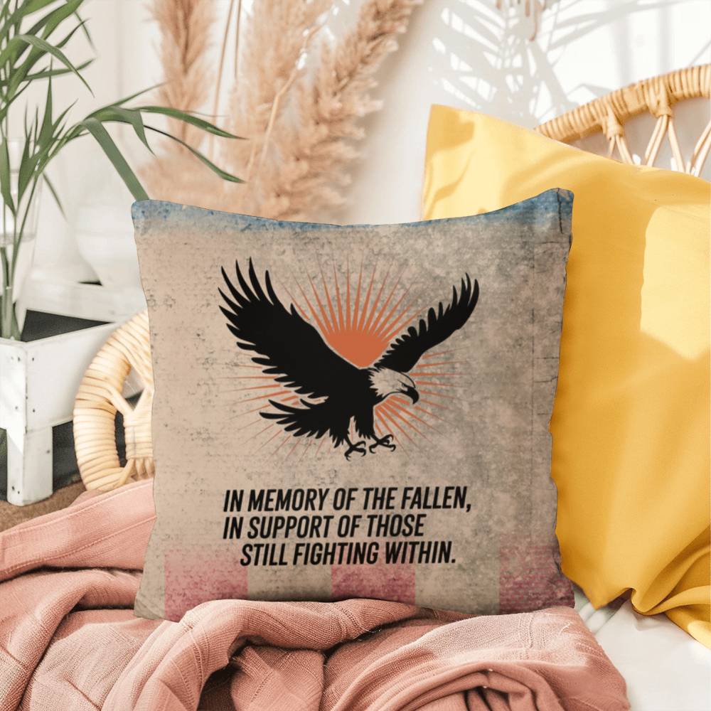 In Memory Of The Fallen Indoor/Outdoor Pillow: Resilient Comfort - Mental Health & Memorial Tribute