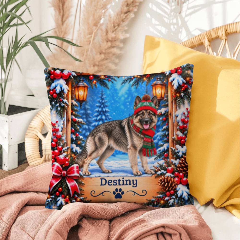 German Shepherd (Gray Coat) - Personalized Woodland Pillow, Cozy Winter Gift for Shepherd Fans