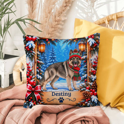 German Shepherd (Gray Coat) - Personalized Woodland Pillow, Cozy Winter Gift for Shepherd Fans