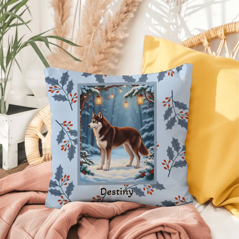 Husky Chocolate Red Pillow - Festive Husky pillow, personalized winter dog throw, cozy home accent