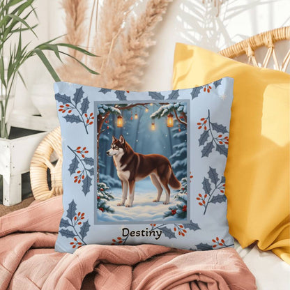 Husky Chocolate Red Pillow - Festive Husky pillow, personalized winter dog throw, cozy home accent