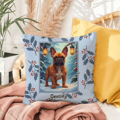 French Bulldog Red Fawn Pillow - Festive French Bulldog pillow, winter dog decor, personalized accent