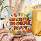 Mindful, Thankful, Happy throw pillow with uplifting fall mindfulness message for seasonal décor