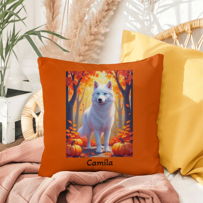 White Husky pillow, personalized indoor outdoor dog cushion, cozy home accent - MySisterIsASurvivor