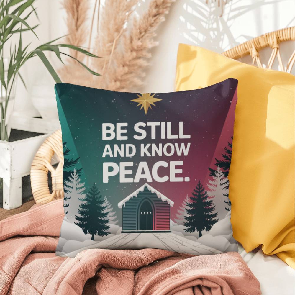 Be Still and Know Peace Throw Pillow - Calm Christmas home décor for mindfulness and reflection