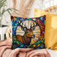 Deer stained glass throw pillow, woodland wildlife decor, indoor outdoor cozy home accent