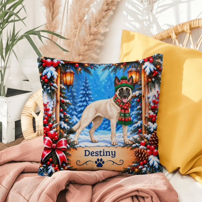 Belgian Malinois (Cream Coat) - Personalized Winter Throw Pillow, Indoor Outdoor Dog Name Gift