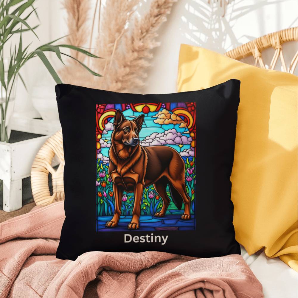 German Shepherd (Liver) Indoor/Outdoor Pillow - Personalized Stained Glass Dog Tribute & Comfort Gift