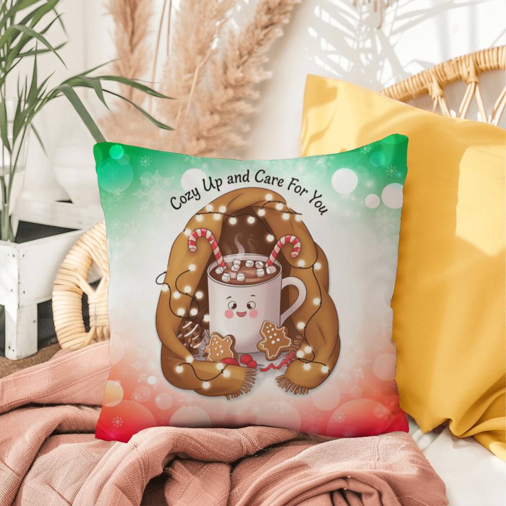 Cozy Up and Care for You Throw Pillow - Christmas self-care holiday comfort decorative pillow