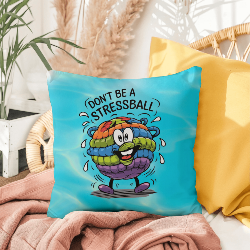 Personalized "Don’t Be A Stress Ball" indoor/outdoor pillow, mental health support cushion for anxiety relief.