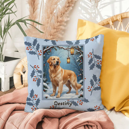 Golden Retriever Cream Pillow - Winter Golden Retriever pillow, indoor/outdoor dog decor, seasonal accent