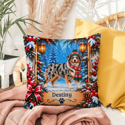 Australian Shepherd (Blue Merle Tri, Amber Eyes) - Personalized Winter Pillow for Aussie Lovers