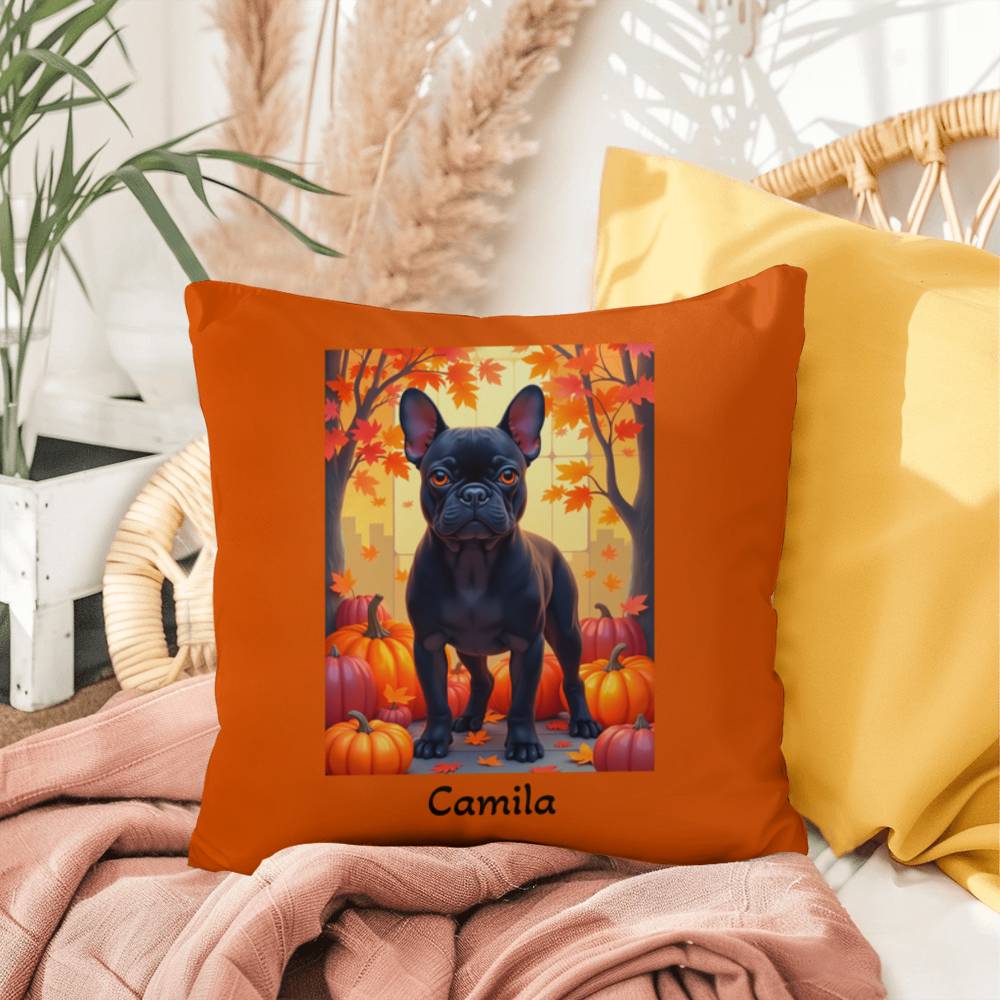 Black French Bulldog pillow, personalized indoor outdoor dog cushion, custom Frenchie decor - MySisterIsASurvivor