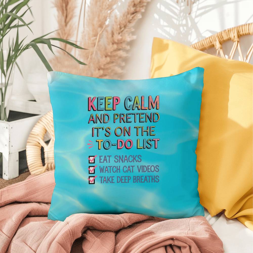 "Keep Calm And Pretend It's On The To-Do List" funny mental health mug, ceramic cup with affirmations for anxiety relief.