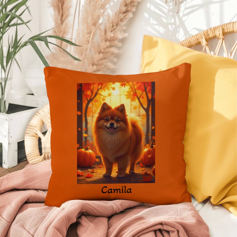 Red Pomeranian indoor outdoor pillow, custom dog cushion, cute pet lover accent throw pillow