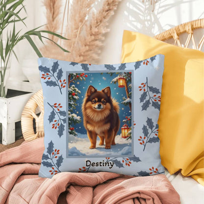 Pomeranian Chocolate & Tan Pillow - Winter Pom pillow, festive dog lover throw, indoor accent decor