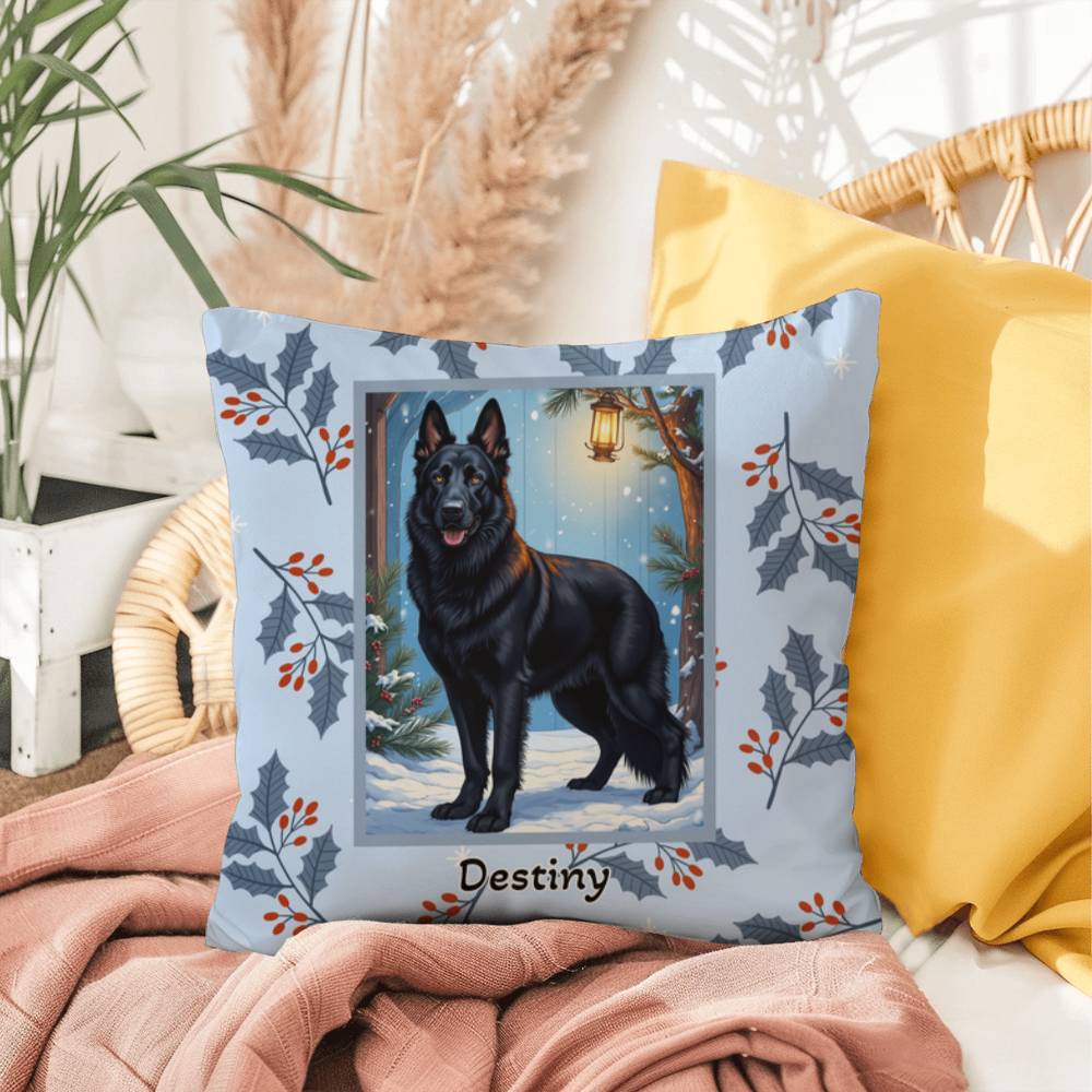 German Shepherd Black Pillow - Winter German Shepherd pillow, personalized dog throw, home decor accent