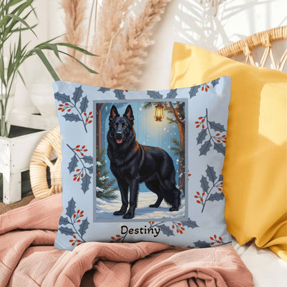 German Shepherd Black Pillow - Winter German Shepherd pillow, personalized dog throw, home decor accent