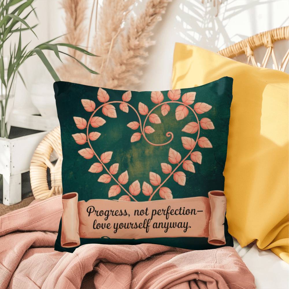 Progress, Not Perfection - Love Yourself Anyway: Indoor/Outdoor Pillow Self-Care for Relaxation, Mindfulness & Emotional Wellness