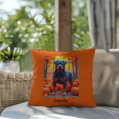 Blue Rottweiler indoor outdoor throw pillow with durable fabric, perfect home décor for dog lovers