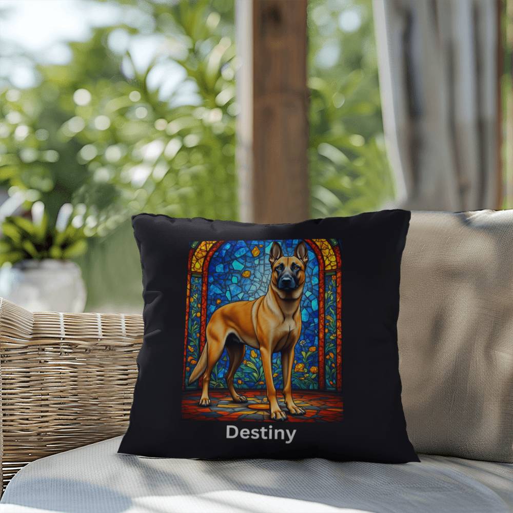 Belgian Malinois (Fawn) Indoor/Outdoor Pillow - Personalized Stained Glass Dog Tribute & Comfort Gift