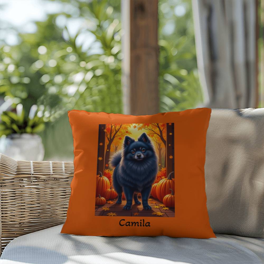 Blue Pomeranian indoor outdoor pillow, custom dog cushion, cute pet lover accent throw pillow