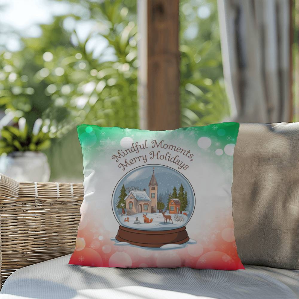 Mindful Moments, Merry Holidays Throw Pillow - Christmas self-care wellness decorative pillow