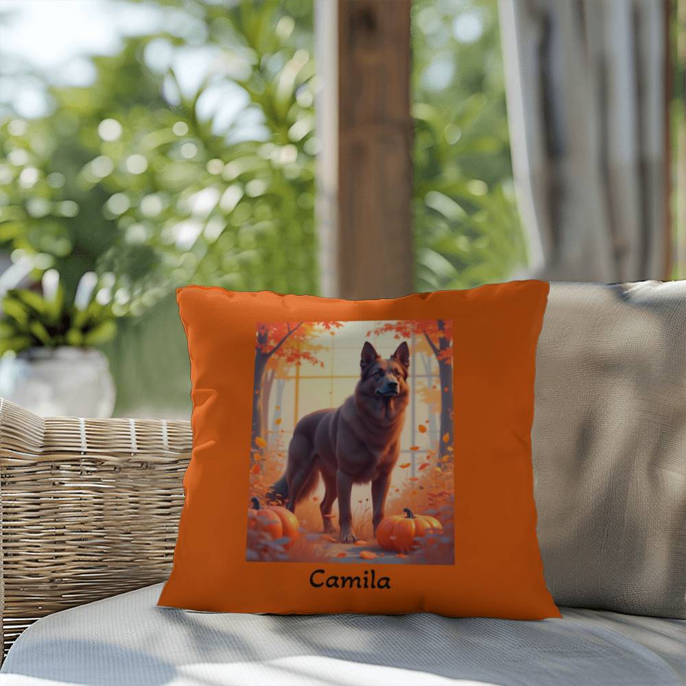 Liver German Shepherd pillow, personalized indoor outdoor dog cushion, water-resistant accent - MySisterIsASurvivor