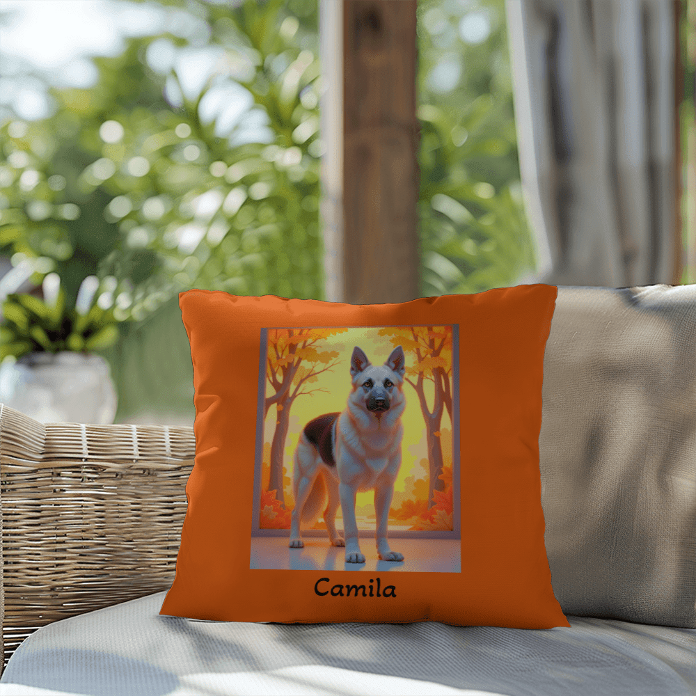 Black and Cream German Shepherd pillow, personalized indoor outdoor water-resistant dog cushion - MySisterIsASurvivor