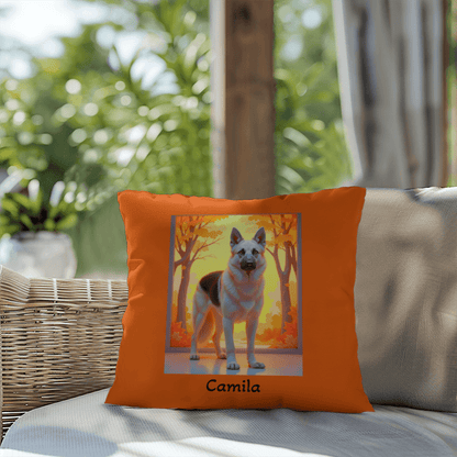 Black and Cream German Shepherd pillow, personalized indoor outdoor water-resistant dog cushion - MySisterIsASurvivor