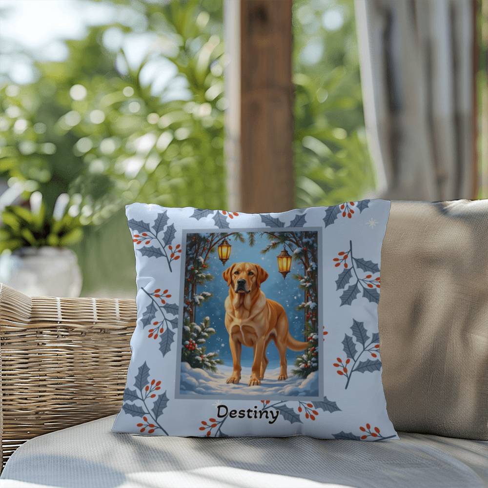 Labrador Retriever Yellow Pillow - Seasonal Labrador throw pillow, winter indoor dog decor, cozy accent
