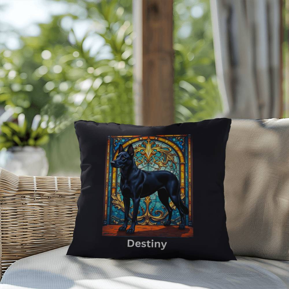 Belgian Malinois (Black) Indoor/Outdoor Pillow - Personalized Stained Glass Dog Tribute & Comfort Gift