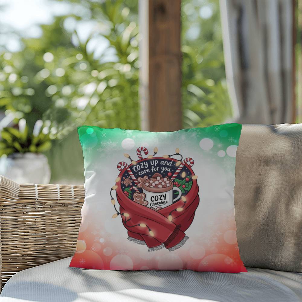 Cozy Up and Care for You Throw Pillow - Relaxing mental health themed holiday throw pillow