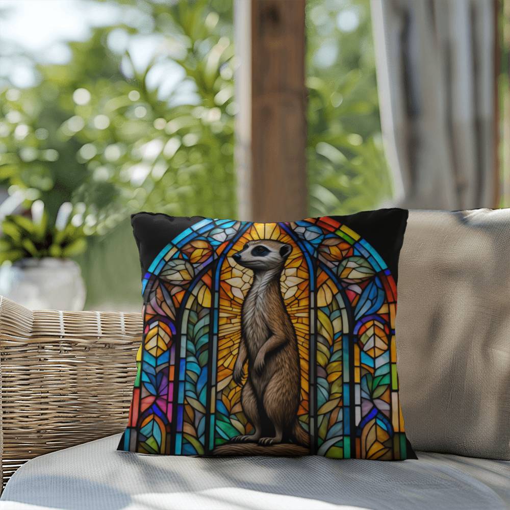 Meerkat stained glass throw pillow, desert wildlife decor, indoor outdoor home accent pillow