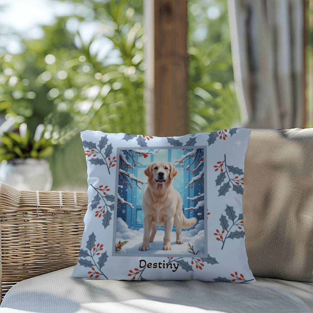 Golden Retriever White Pillow - Cozy Golden Retriever pillow, winter indoor dog throw, festive accent