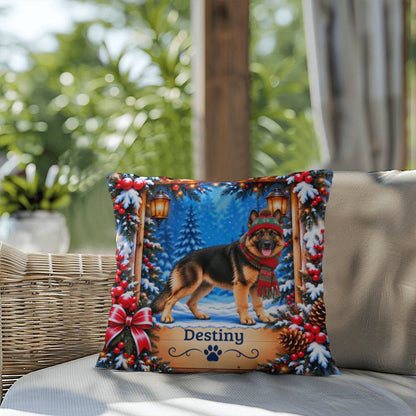 German Shepherd (Blanket Coat) - Personalized Winter Pillow, Custom Name Gift for GSD Owners