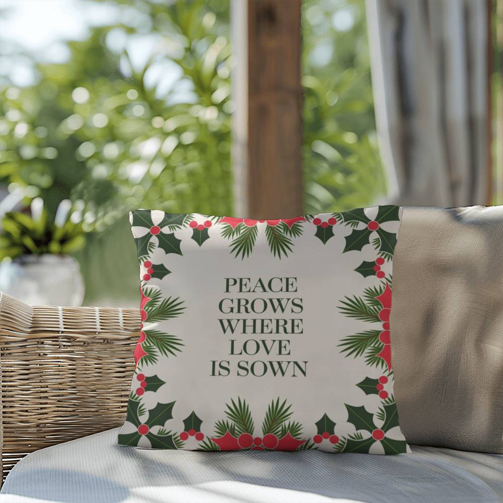 Peace Grows Where Love Is Sown Throw Pillow - Calming Christmas home décor for reflection
