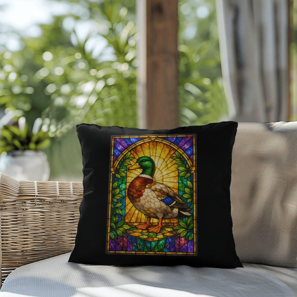 Shop our premium duck stained glass style throw pillow from MySisterIsASurvivor.