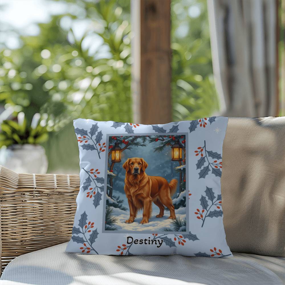 Golden Retriever Dark Golden Pillow - Personalized Retriever throw pillow, winter dog home accent