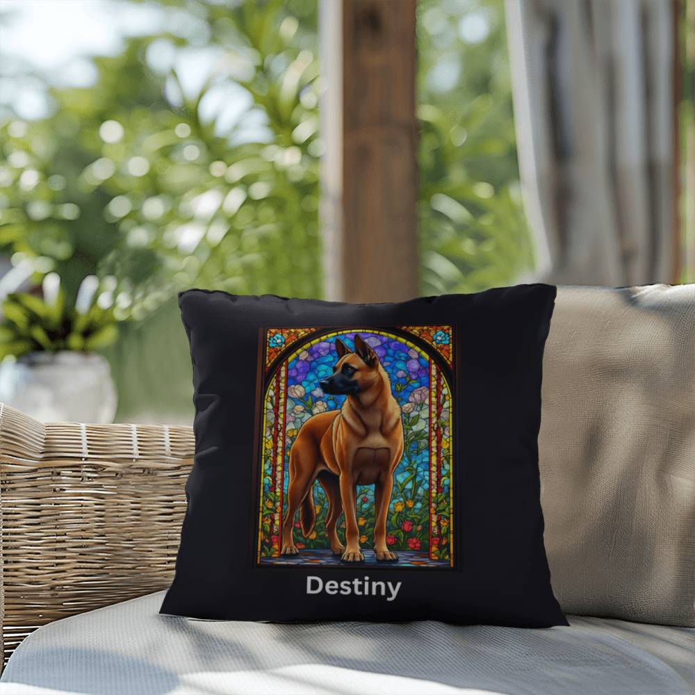 Belgian Malinois (Red) Indoor/Outdoor Pillow - Personalized Stained Glass Dog Tribute & Comfort Gift