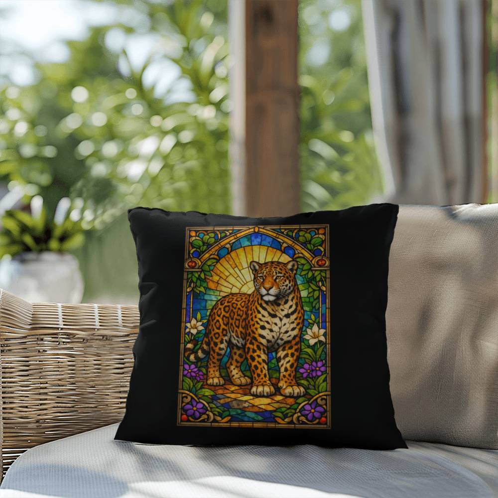 Shop our premium jaguar stained glass style throw pillow from MySisterIsASurvivor.