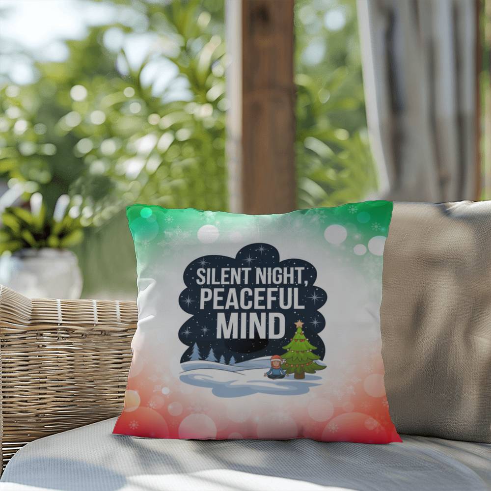 Silent Night, Peaceful Mind Throw Pillow - Holiday mindfulness mental health decorative pillow