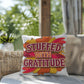 Stuffed With Gratitude throw pillow featuring Thanksgiving quote and warm fall seasonal décor accent