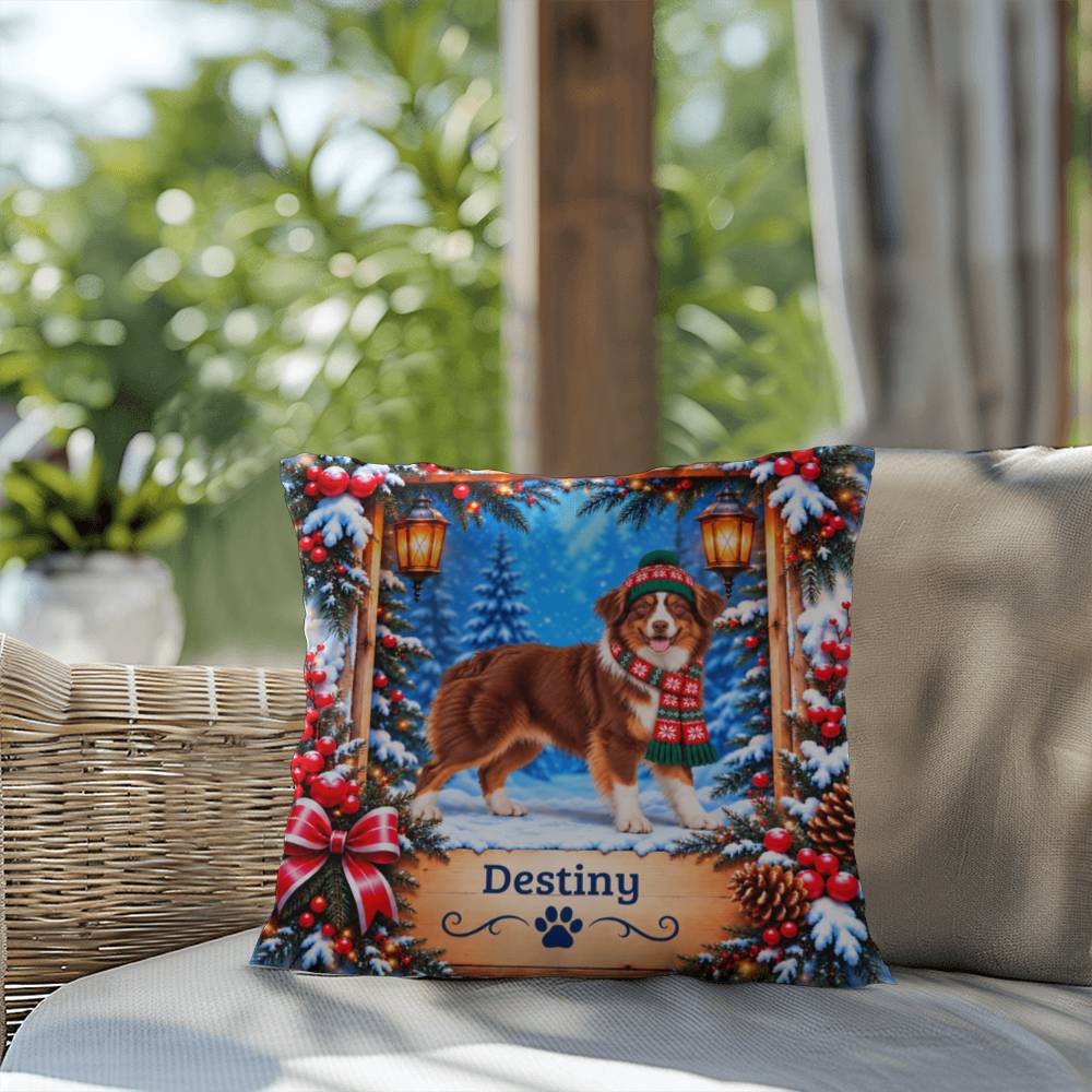 Australian Shepherd (Red Tri-Color Coat) - Personalized Aussie Throw Pillow, Dog Lover Winter Decor
