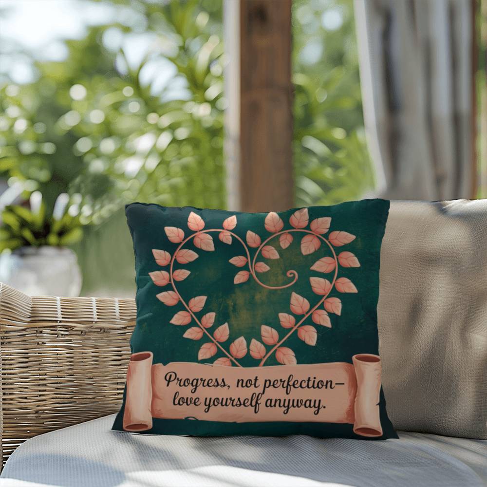 Progress, Not Perfection - Love Yourself Anyway: Indoor/Outdoor Pillow Self-Care for Relaxation, Mindfulness & Emotional Wellness